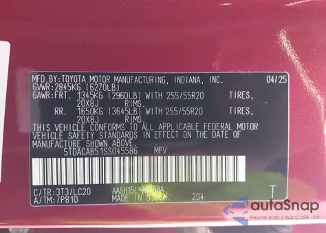 2025 Toyota Grand Highlander Hybrid Limited из США, поврежденный, VIN 5TDACAB51SS045586